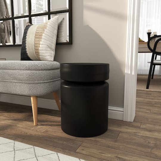 18" Black Metal Drum Accent Table